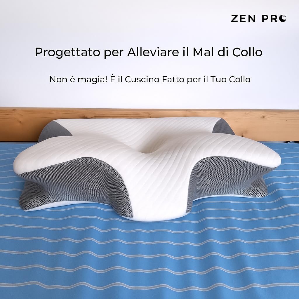 MEIION zen-pro Cuscino Ergonomico per la Cervicale 2 in 1 Oreiller ergonomique à mémoire de forme pour le cou, avec housse amovible et lavable