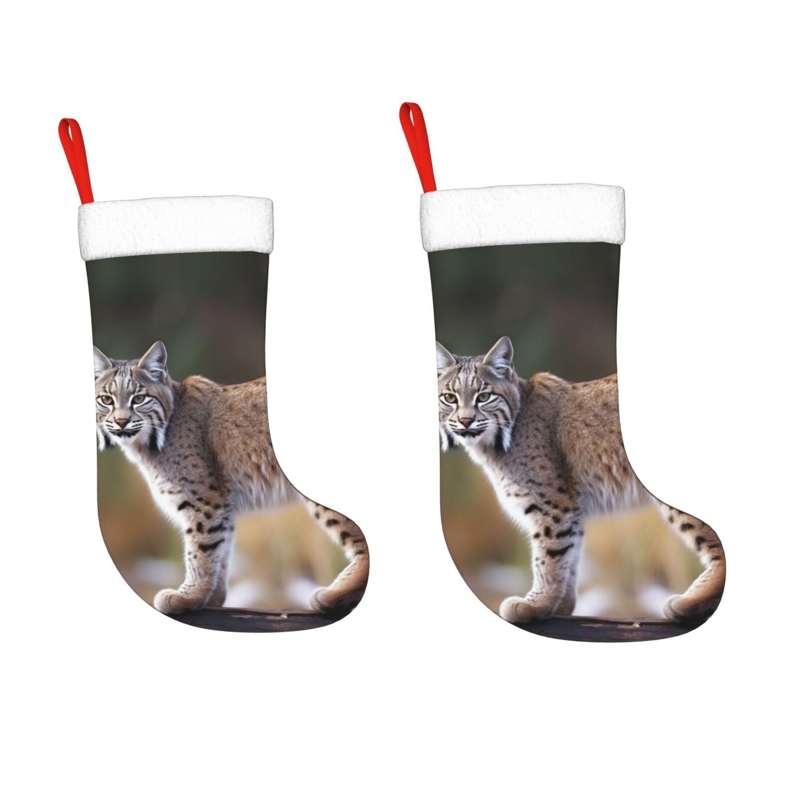KLOPH 2 Pack 18 Inches Christmas Stockings Personalized Wild Bobcat Xmas Stocking Hanging Decoration Fireplace Stocking for Holiday Xmas Tree Christmas Fireplace Decor Gifts
