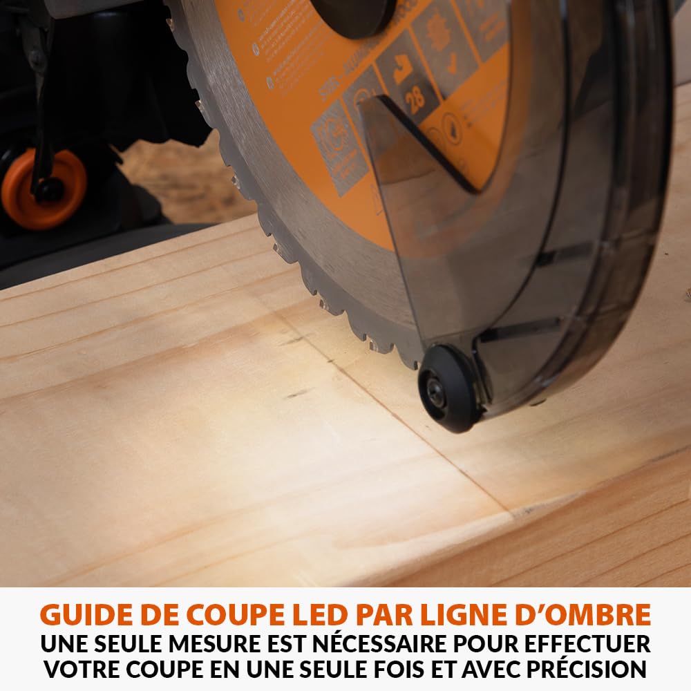 Evolution Power Tools R255SMS-DB-Li Scie à onglets coulissante sans balais à double biseau sans fil Li-Ion EXT lame multi-matériaux, coupe le bois le métal le plastique 255 mm - Batteries non incluses