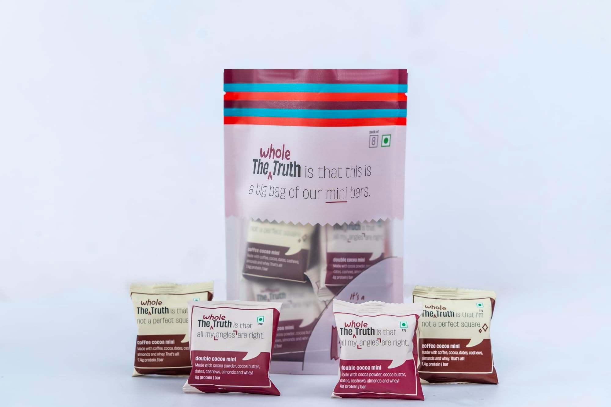 Mini Protein Bars | The Chocolate Party (4 Double Cocoa Mini Bars & 4 Coffee Cocoa) | Pack of 8 x 27g each | Sugar free | No Preservatives | All Natural