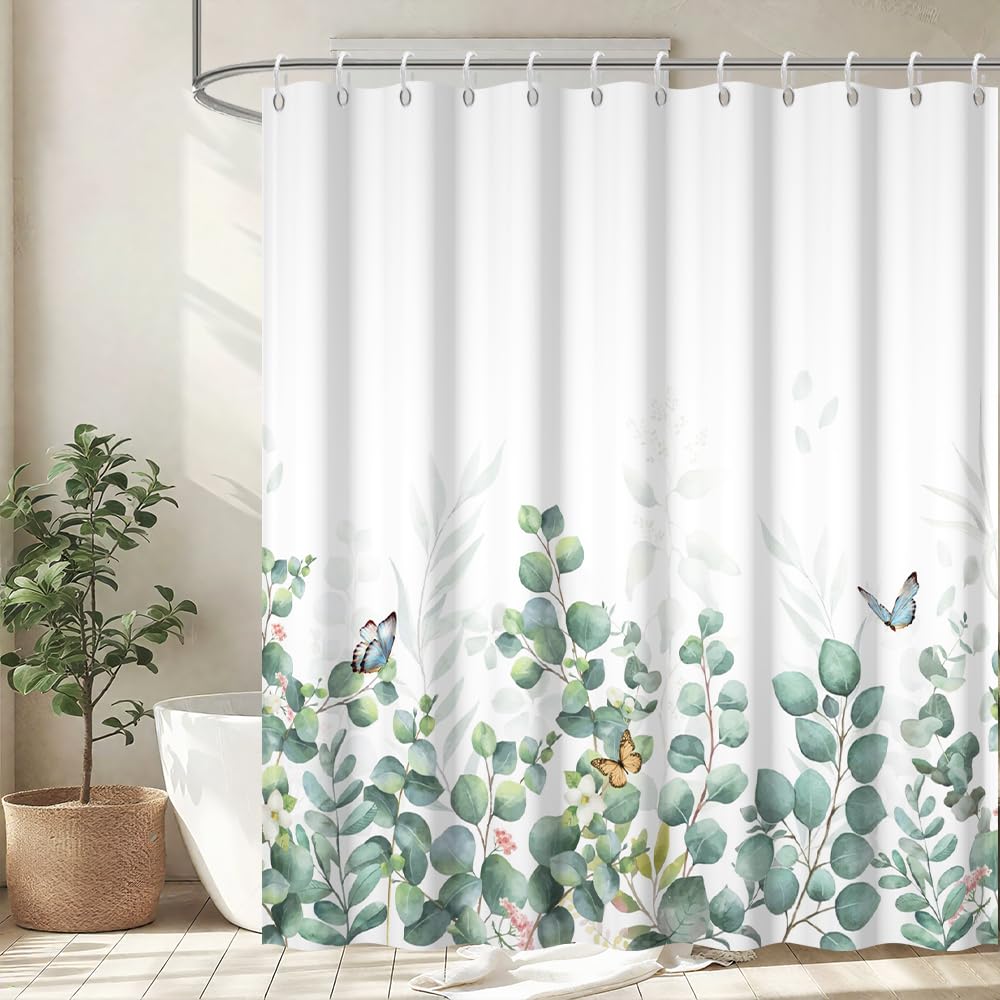 Cortina de Ducha de Hoja Eucalipto, Cortinas de Ducha Verde Oro Abstracto Planta Cortinas de Baño Antimoho Impermeable Lavable Tejido de Poliéster Cortina Ducha con 12 Ganchos 120x200cm — view 69