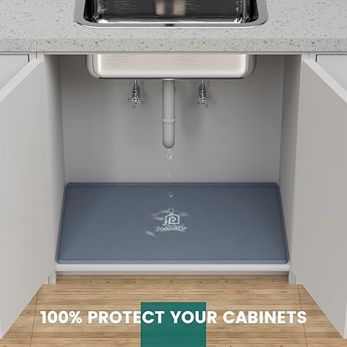 Miniatura 2 de Tapete para debajo del fregadero, bandeja de silicona para gabinete de cocina de 34 x 22 pulgadas, impermeable y flexible para debajo del fregadero