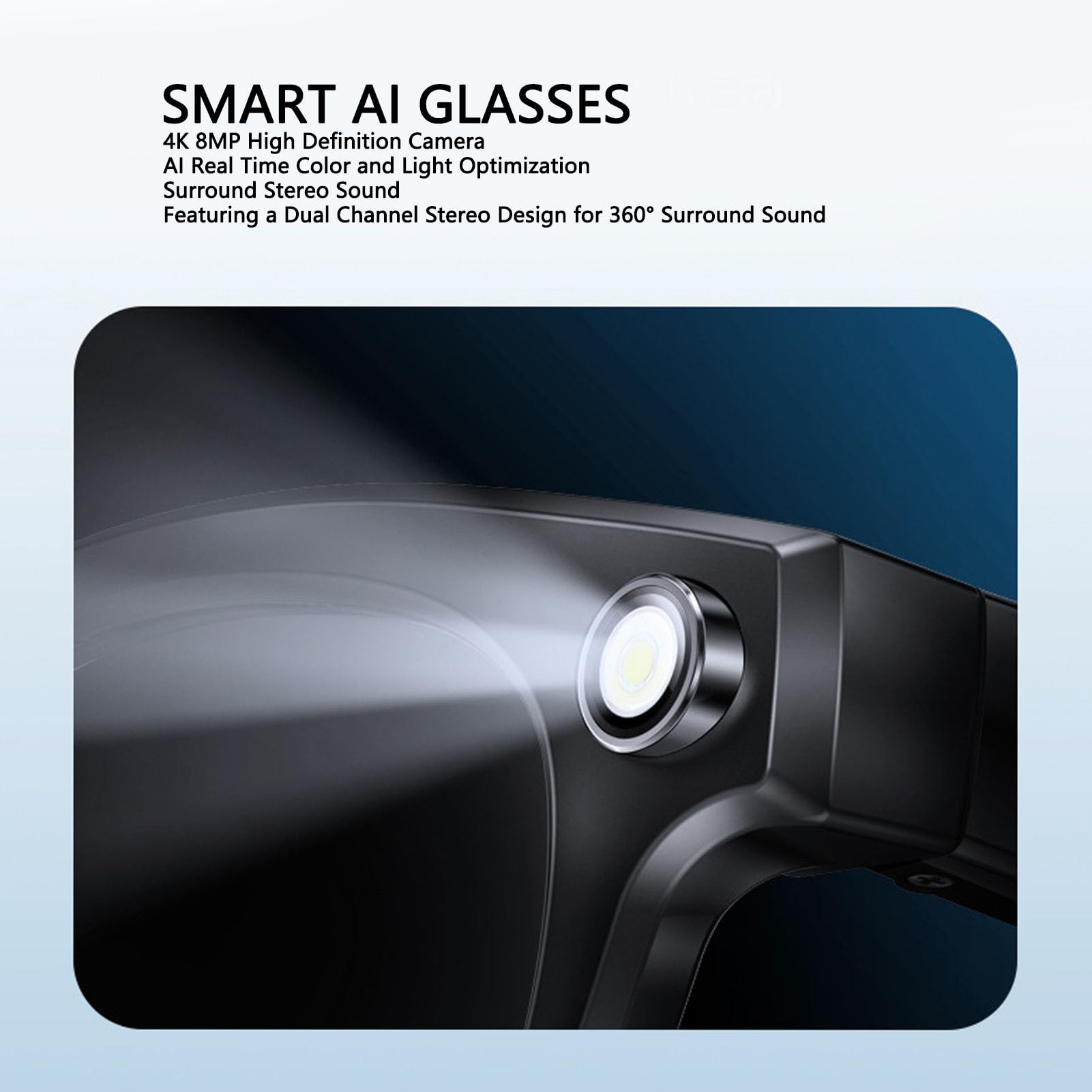 Occhiali Intelligenti con Intelligenza Artificiale, Traduttore AI, Fotocamera da 8 MP, Registrazione Video 4K, Doppi Altoparlanti Stereo, Batteria da 290 mAh con Microfono con