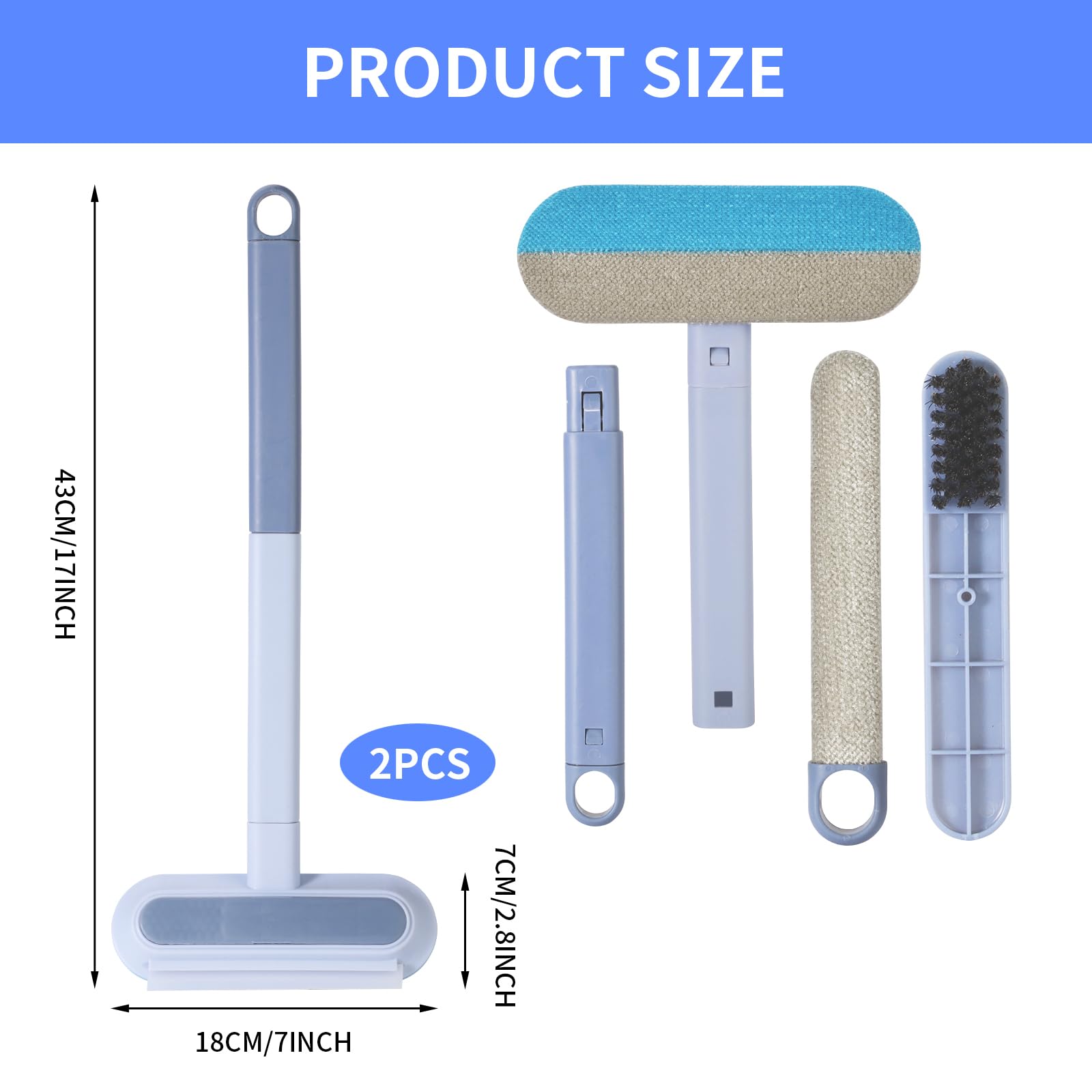 2Pcs Multifunctional Carpet Pet Hair Remover, 4 in 1 Dog Hair Remover Cleaning Brush - Image 2