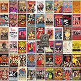 AVERAMO 56 Pcs Vintage Rock Band Posters Wall Collage Kit (4x6 Inch) 300 GSM Matte Finish with Glue Dots