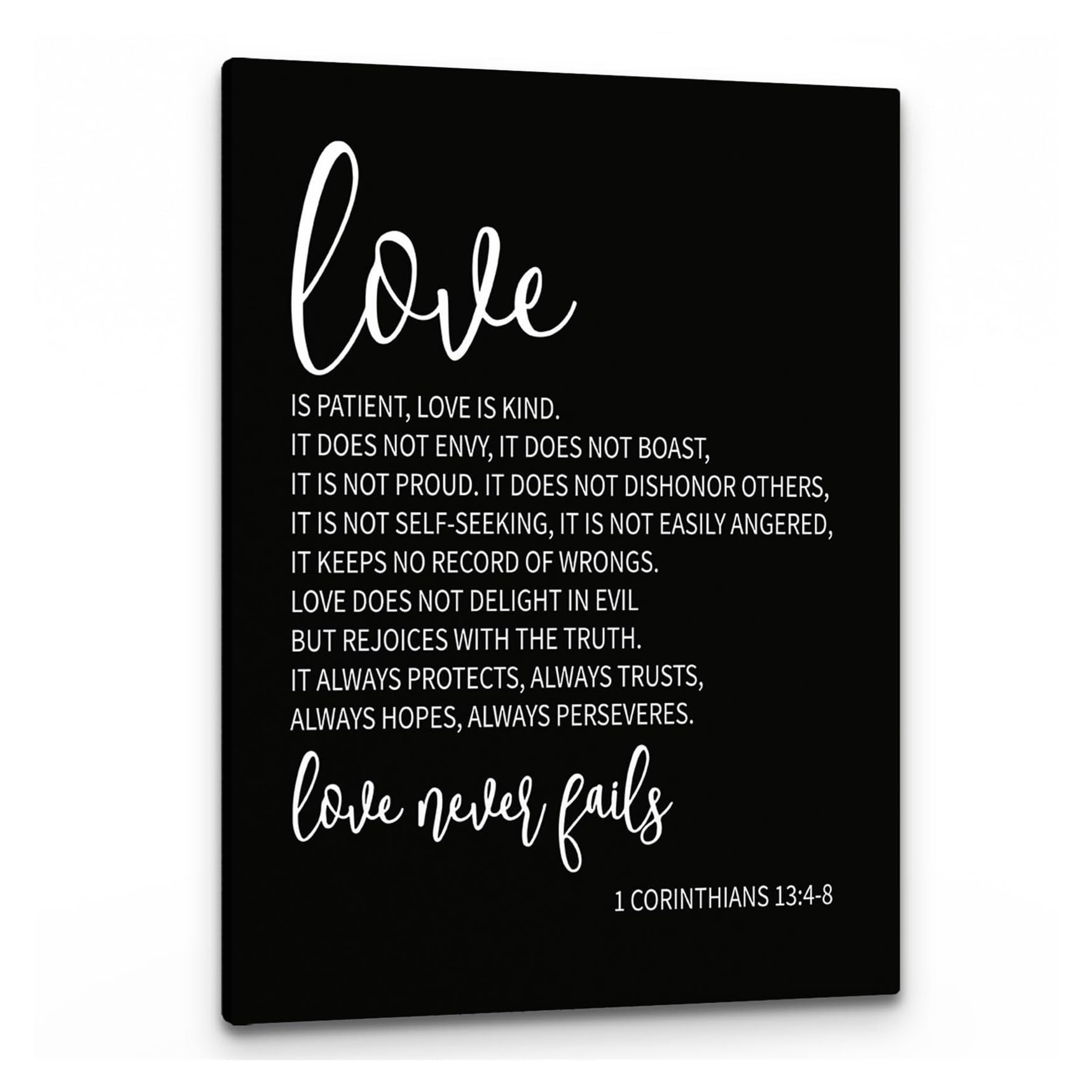 LLBOGRGGN 1 Corinthians 13:4-8 Love Is Patient Love Is Kind Scripture Canvas Wall-Art,Scripture Wall-Art,Religious Christian Canvas Painting Artwork Home(Framed,12x18inch(30x45cm))