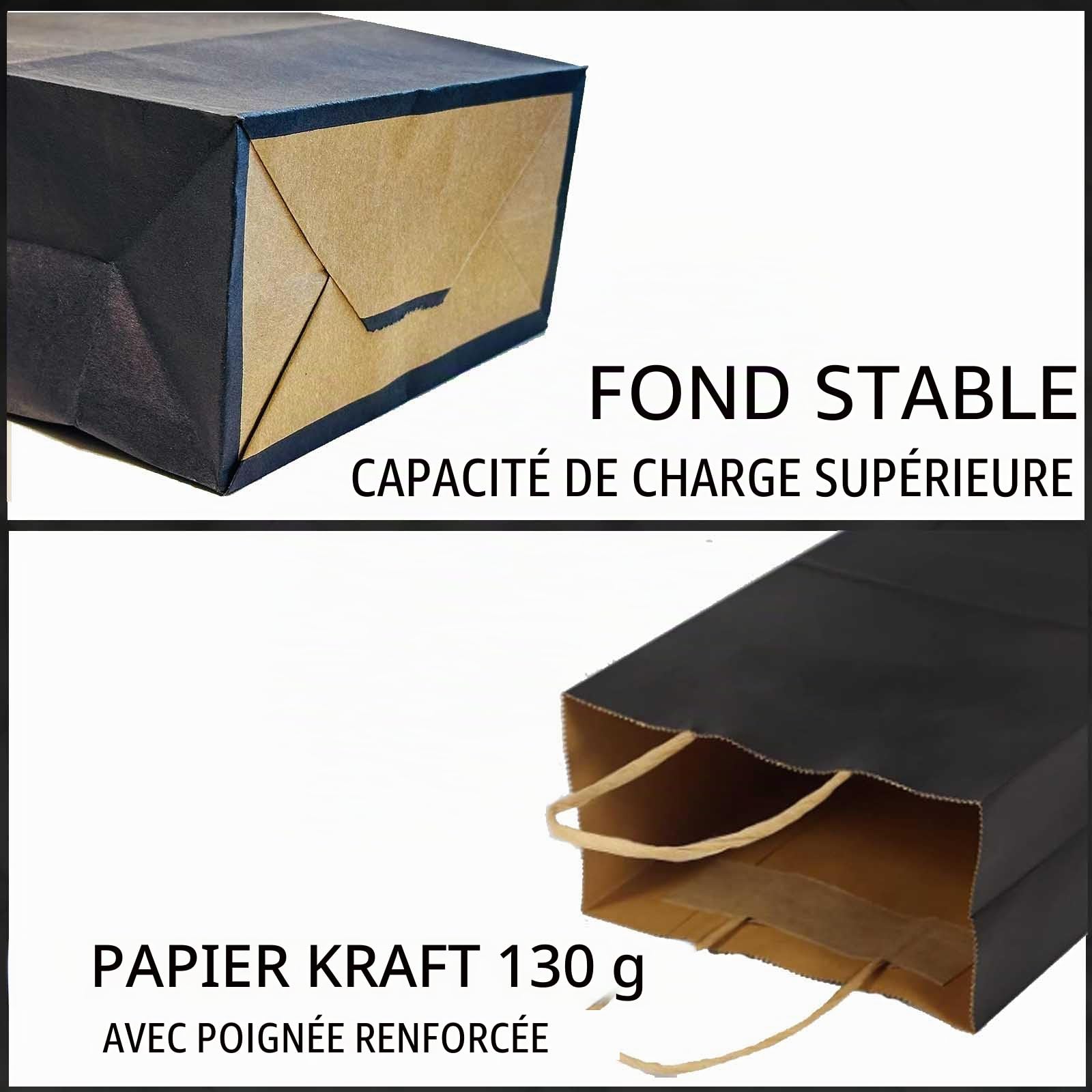 Lot de 50 petits sacs en papier kraft épais avec poignées, sacs cadeaux en papier (21 x 15 x 8 cm), 130 g/m², sacs de fête avec étiquettes pour dragées, fête d'anniversaire, mariage, shopping, vente