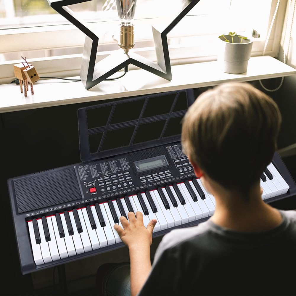 LEADZM 61 Teclas Portátil Teclado Piano, Teclado Piano Digital para Principiantes, con Auriculares, Atril de Partitura, Micrófono, Dos Tipos de Alimentación