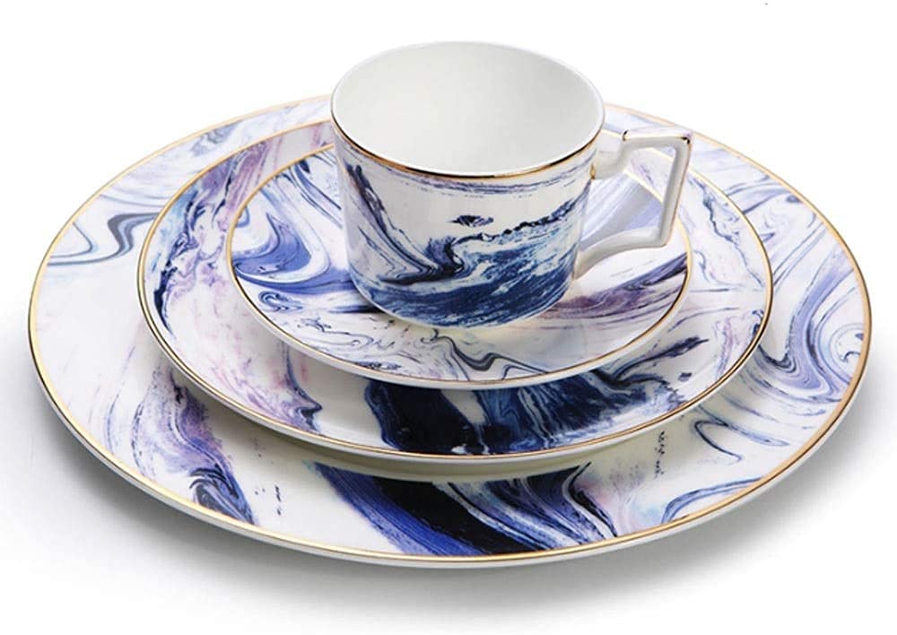 【値下げ】  Fine Bone China Fine Bone China Porcelain Dinnerware Set Service for 1, White Blue