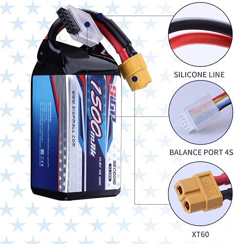 Miniatura 3 de 4S Lipo Batería 14.8V 1500mAh 120C Soft Pack con XT60 Plug para RC FPV Drone Helicóptero Avión Quadcopter 2 Paquetes