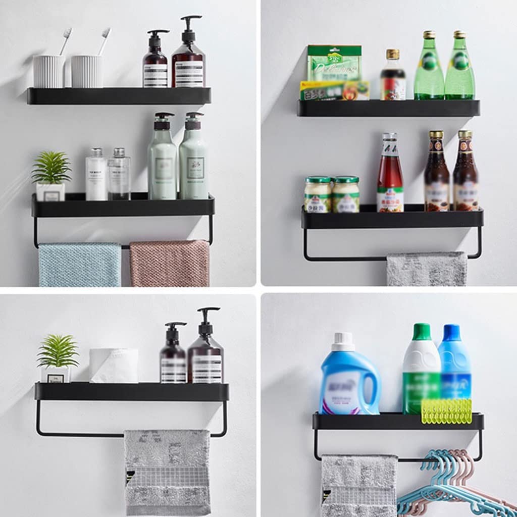 Estantes de baño exquisitos Estante de baño de pared, Estante de esquina de baño de aluminio negro, Organizador de ducha montado en la pared sin perforaciones con toallero (Color : 40cm with rod)