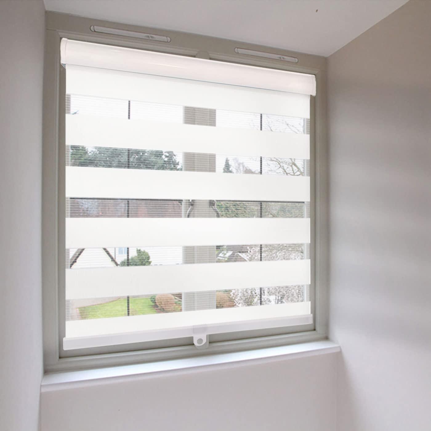 Cordless Custom Zebra Roller Shades and Blinds [Cordless, White, W 72 1/4 x H 46 inch] Dual