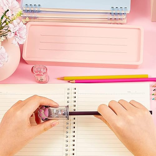 Miniatura 8 de 4 sacapuntas manuales rosas y grises para niños, sacapuntas de garra de gato con tapa para suministros de oficina y hogar, sacapuntas