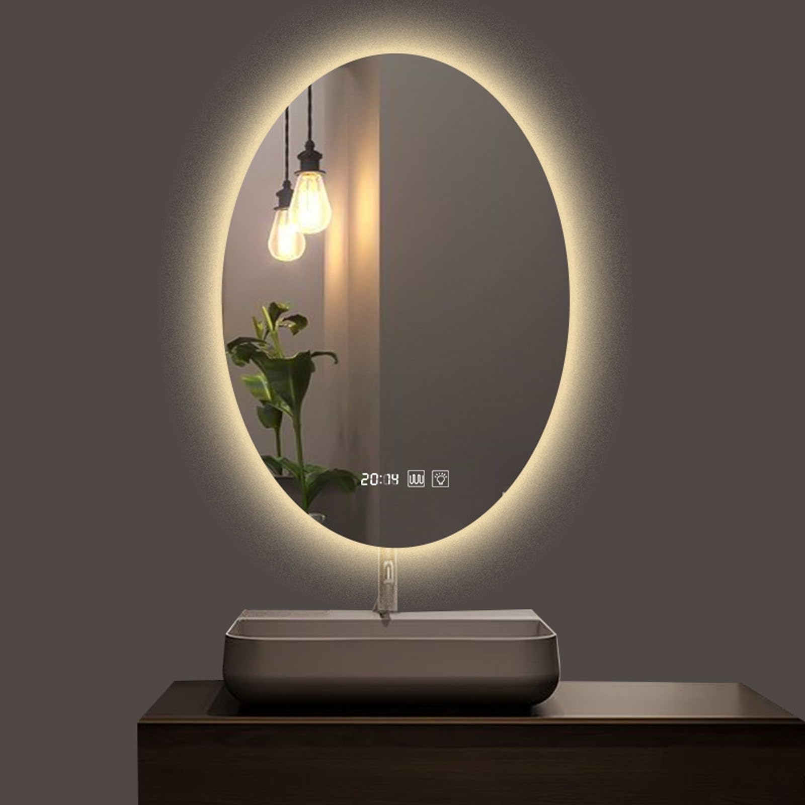 SXFSDOU Modern Oval LED Bathroom Mirror with Anti Fog Dimmable Lights Wall Mounted Vanity for Makeup and Grooming (19.6x27.5in)