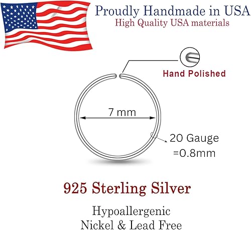 Miniatura 25 de LUCKYJEWUS Small Thin Gold or Sterling Silver Nose Ring Hoop for Women, Tiny Nose Piercing jewelry