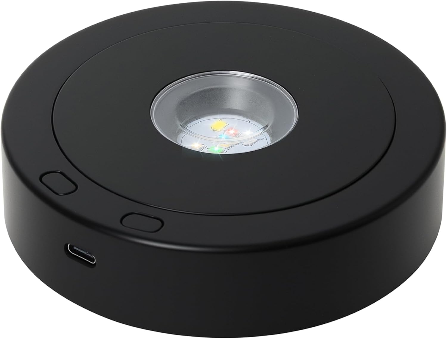 ZEERSHEE 4.5*1.2inch Rotating LED Light Display Stand Positive and Negative Rotation Display with Colorful Lights Base for Glass Crystal Art Christmas Decor(Black)