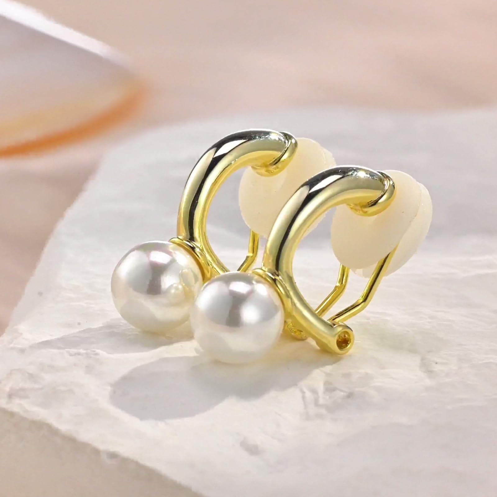 Pendientes de Perla para Mujer Pendientes Clip Sin Agujero Dorados y Plateados Regalo para Mujer