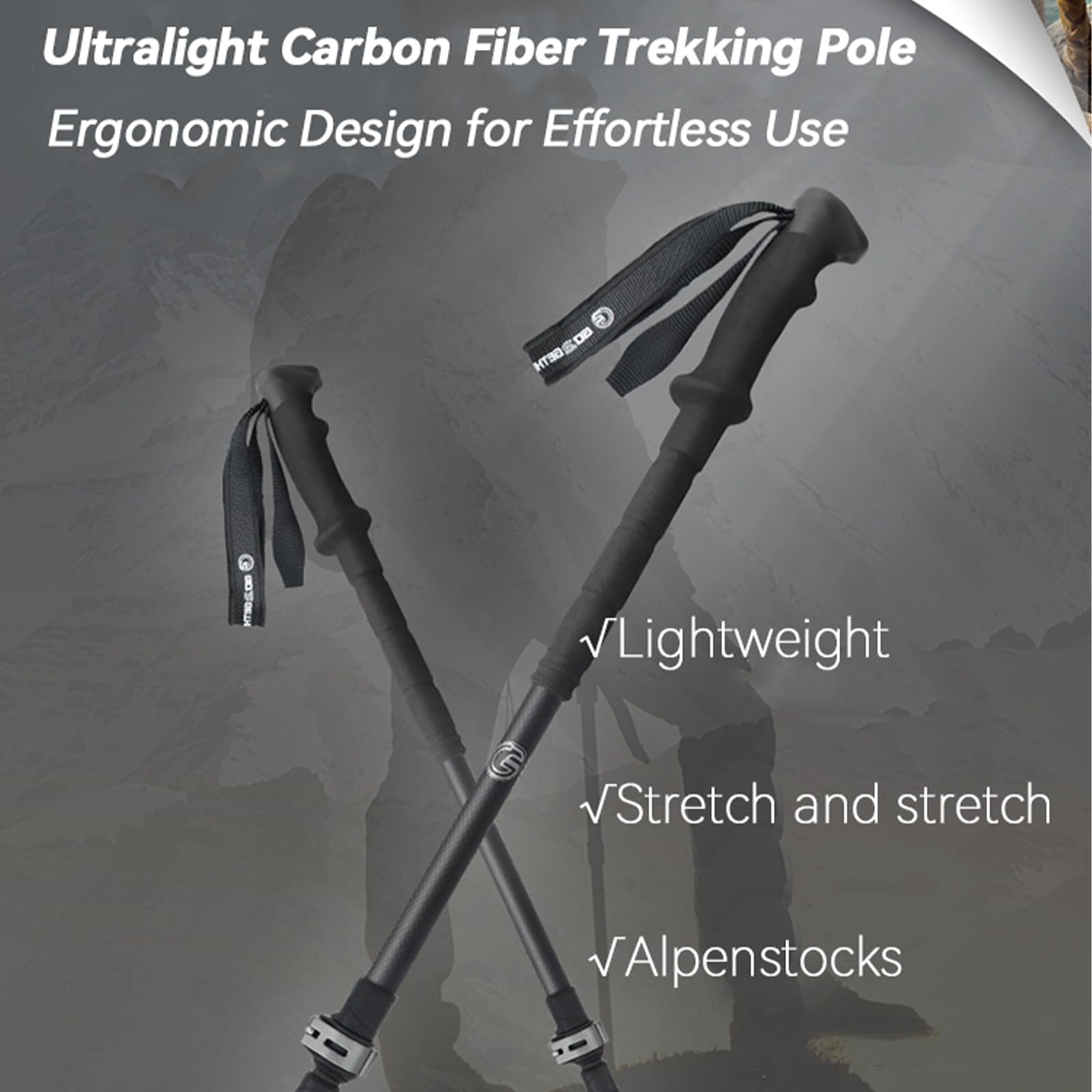 3-częściowe kijki trekkingowe z włókna węglowego, 200 g, lekkie teleskopowe kijki do chodzenia dla mężczyzn i kobiet, ergonomiczne, ultralekkie, do wędrówek, gór, kempingu i wędrówek z plecakiem