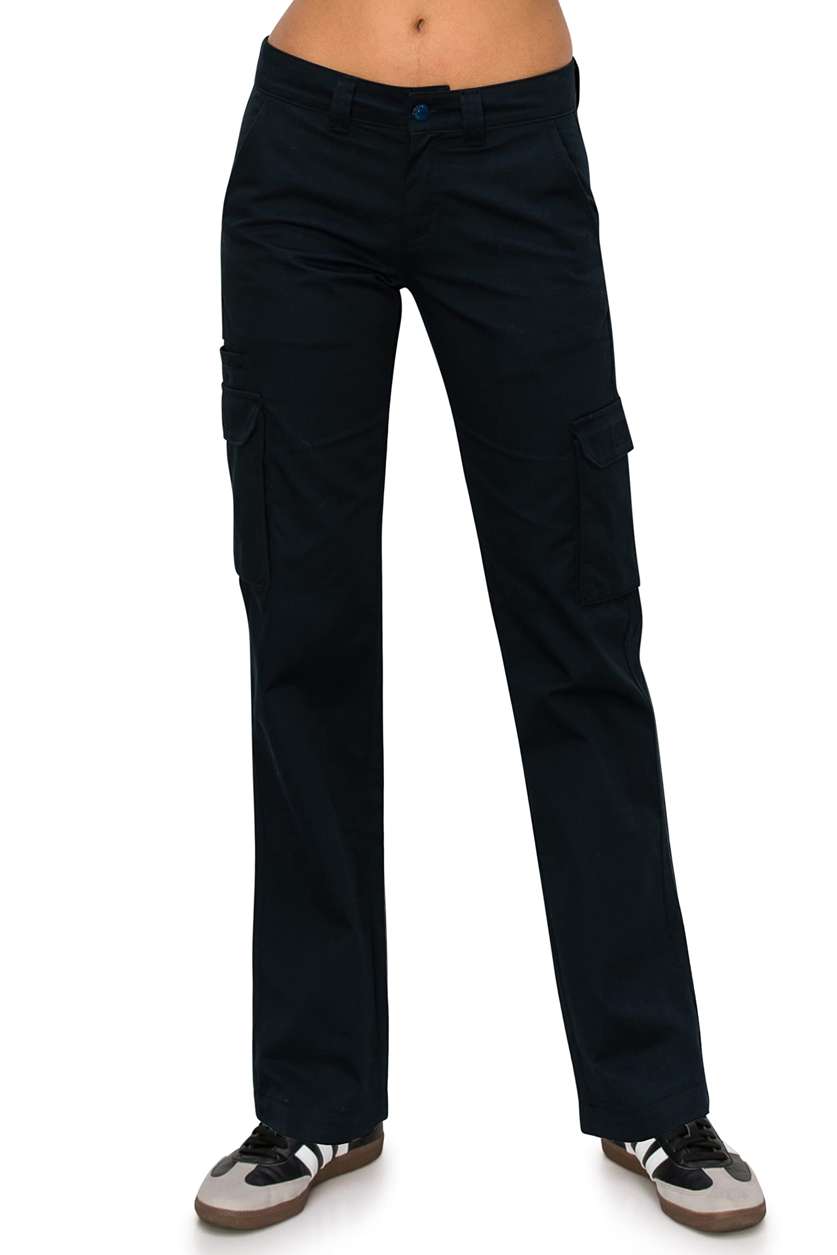 KHAKI BLUE Womens Work Pants Mid Rise Relaxed Fit Straight Leg Cargo Casual Trousers with Multi Pockets