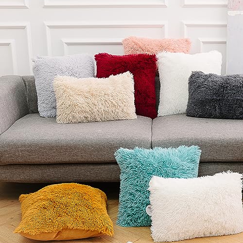 Image of Faux Fur Throw Pillow Covers for Couch Decorative Pillows 24x24 Inch