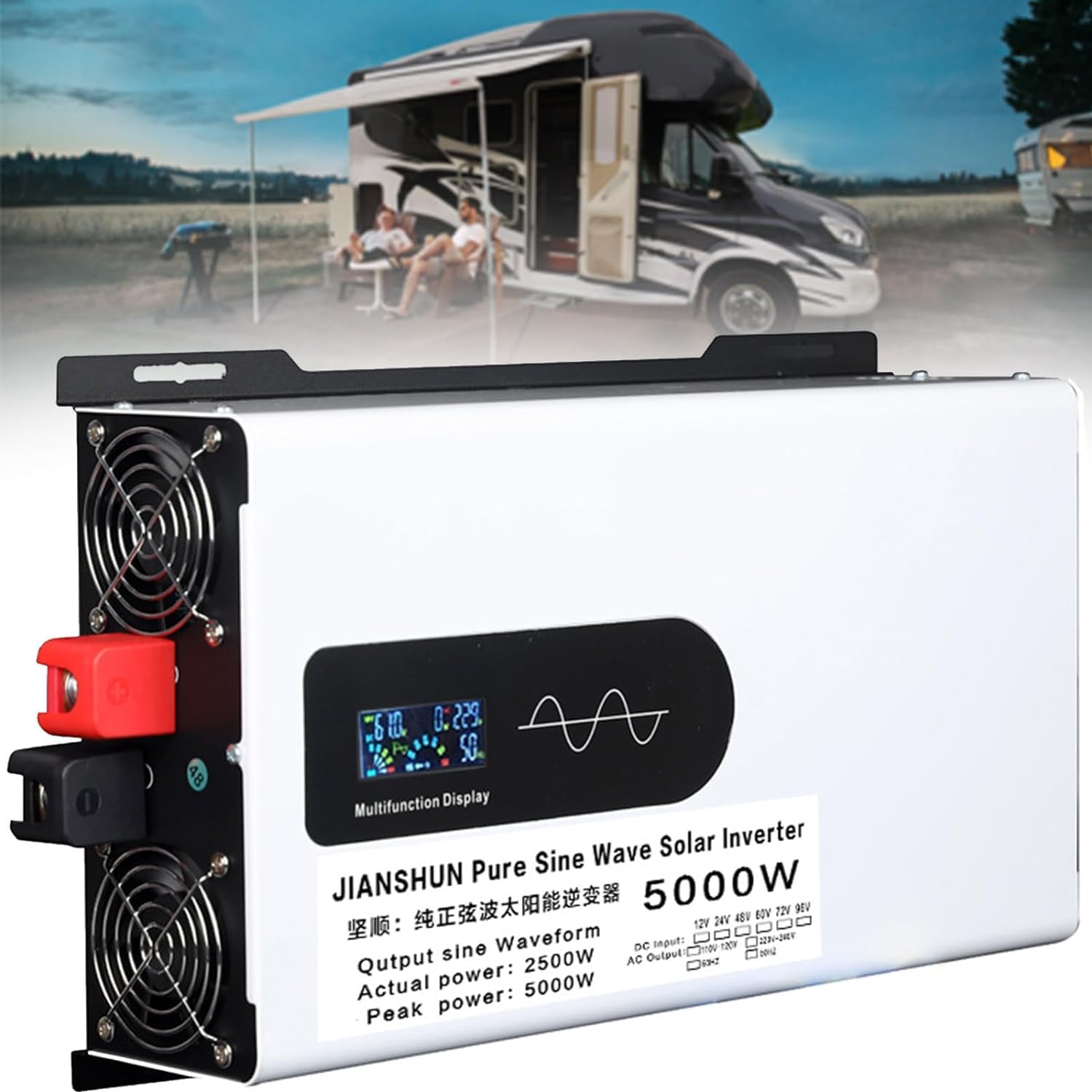 5000W/6000W/8000W/10000W 12000W/ Convertisseur Sinus 12V 24V 48V 60V 72V à 220V 230V Onduleur, AC Prises et écran LCD,pour Voiture, Caravane, Bateau, Camping, Voyage (60V,5000W)