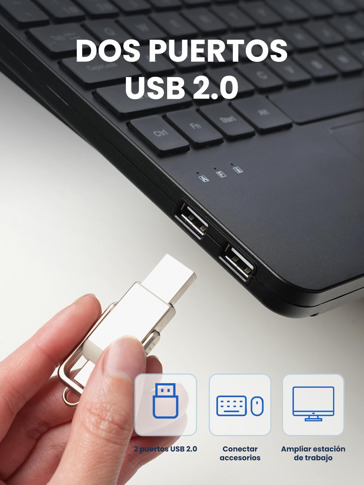 Perixx PERIBOARD-427 ES: Klawiatura USB z kablem - Zintegrowany trackball, białe/czerwone podświetlenie, kompaktowa konstrukcja - 2 porty USB i układ QWERTY hiszpański