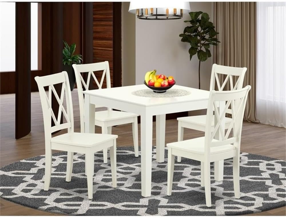East West Furniture OXCL5-LWH-W 5 Piece Dining Table Set for 4 Includes a Square Kitchen Table and 4 Dining Room Chairs, 36x36 Inch, Linen White