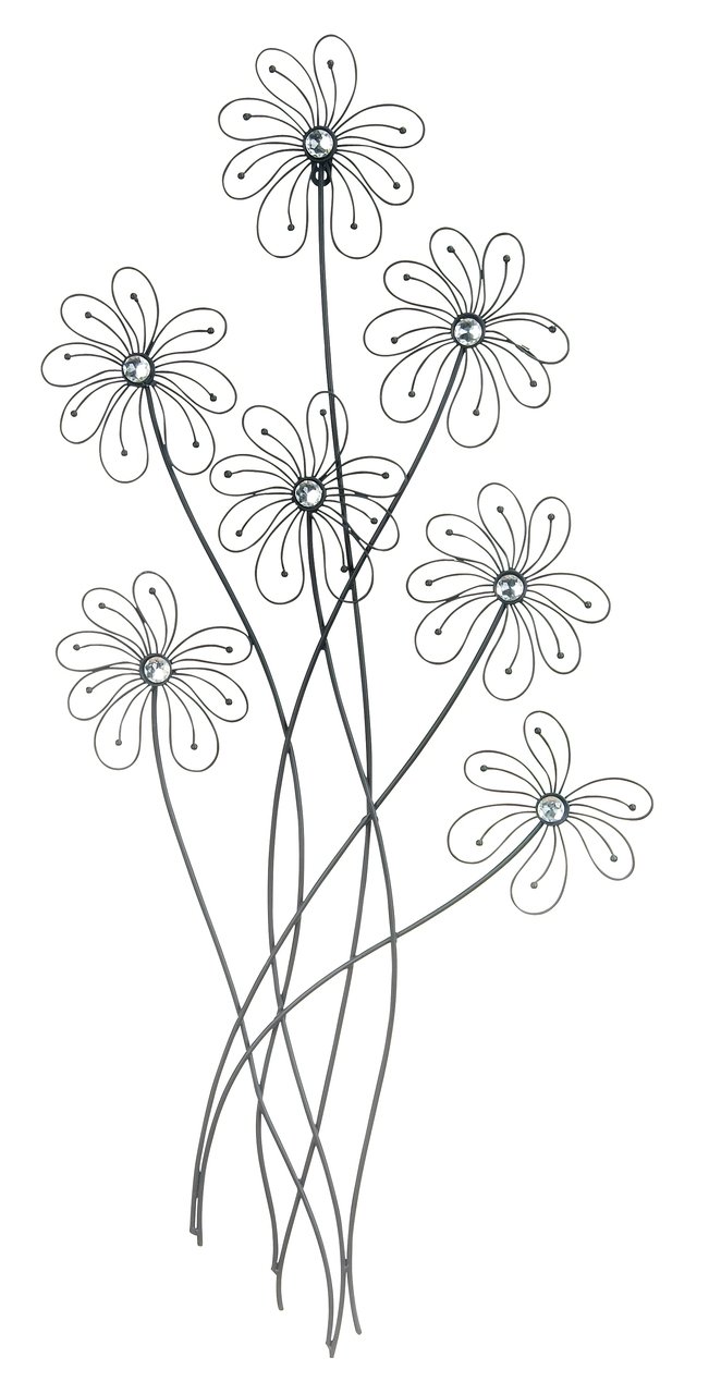 Deco 79 Metal Floral Home Wall Decor 3D Wire Wall Sculpture with Crystal Embellishments, Wall Art 40" x 19" x 1", Black