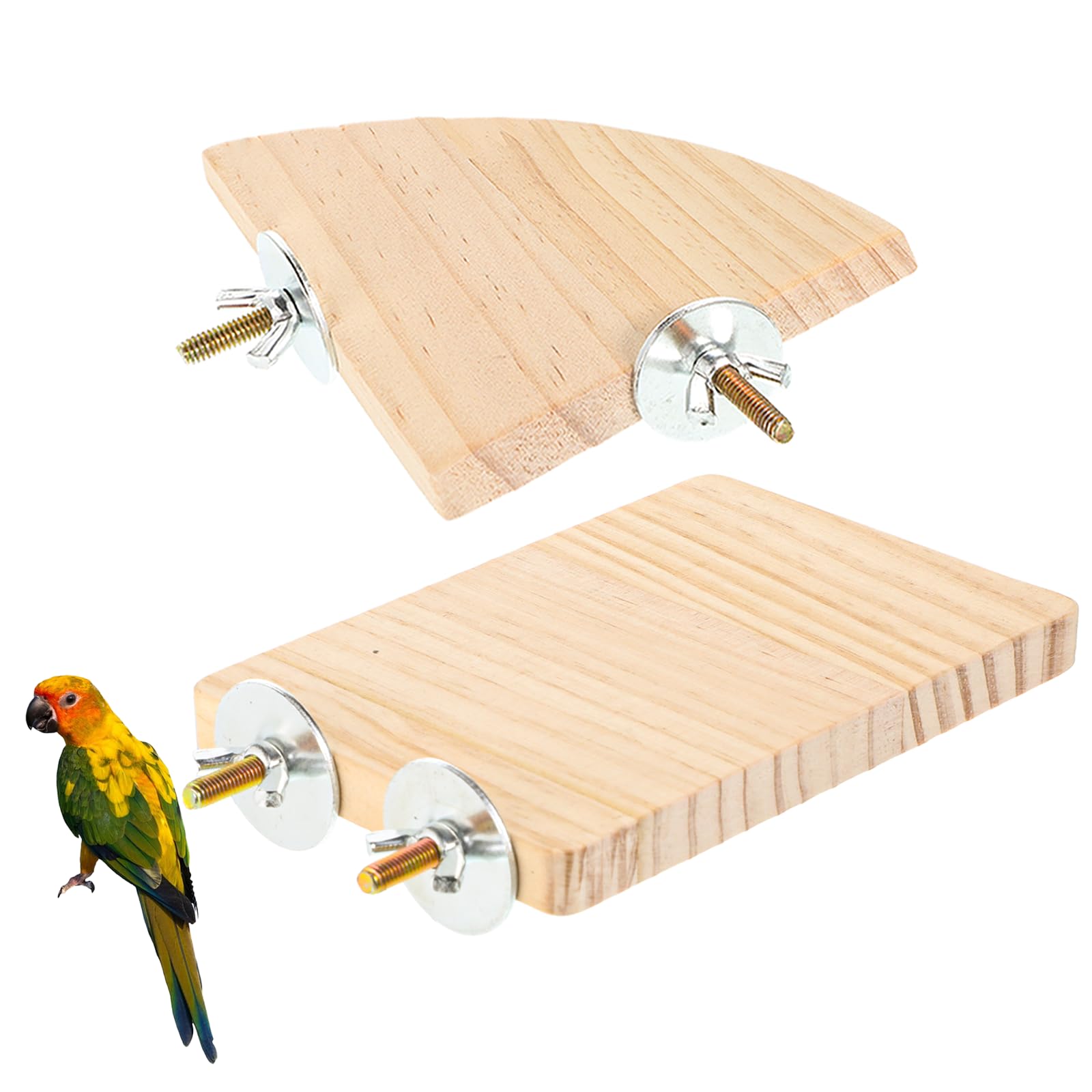 salbsever 2 PCS Bird Platform, Wood Perch Platform Stand, Parrot Stand Accessories, Flat Bird Perch with Shelf for Parrot Conure Budgie, Small Animals Rat Hamster Gerbil Chinchilla Exercise Toy