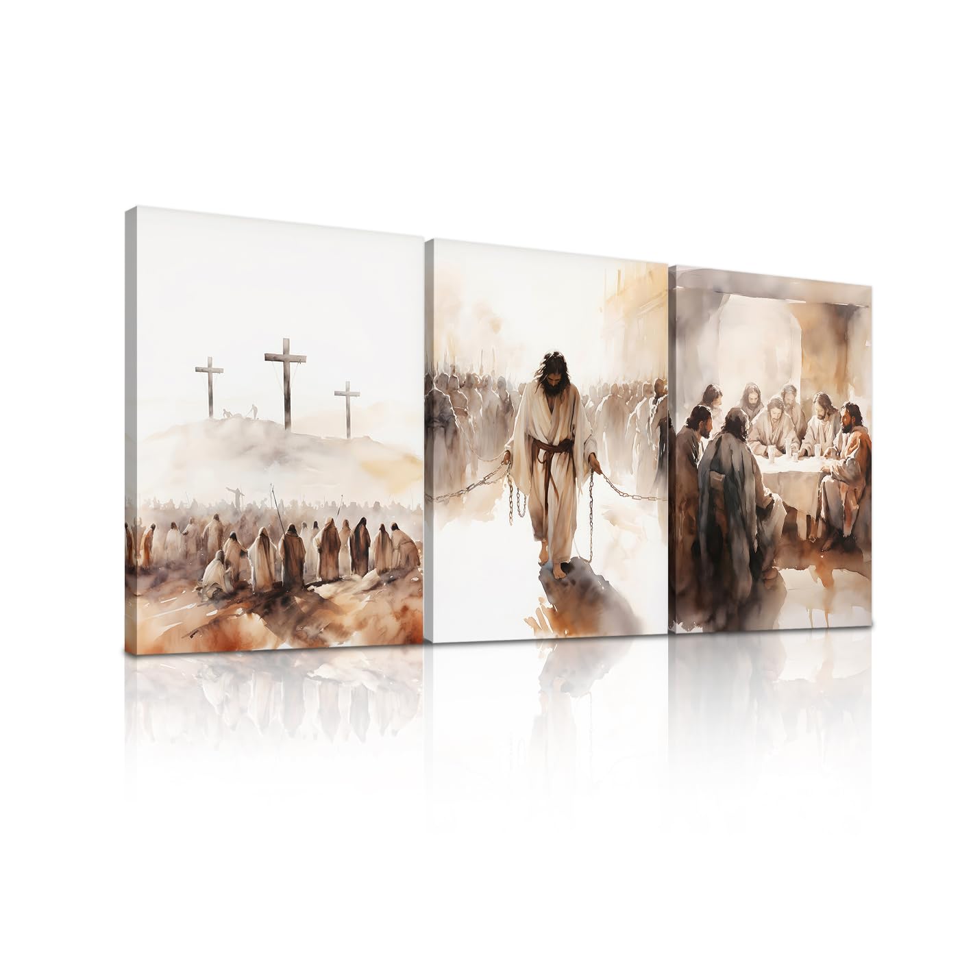 Set of 3 Framed Canvas Wall Art Jesus Crosses & The Last Supper Religious Artworks Christian style Wall Decor Paintings HD Print Posters for Bedroom,