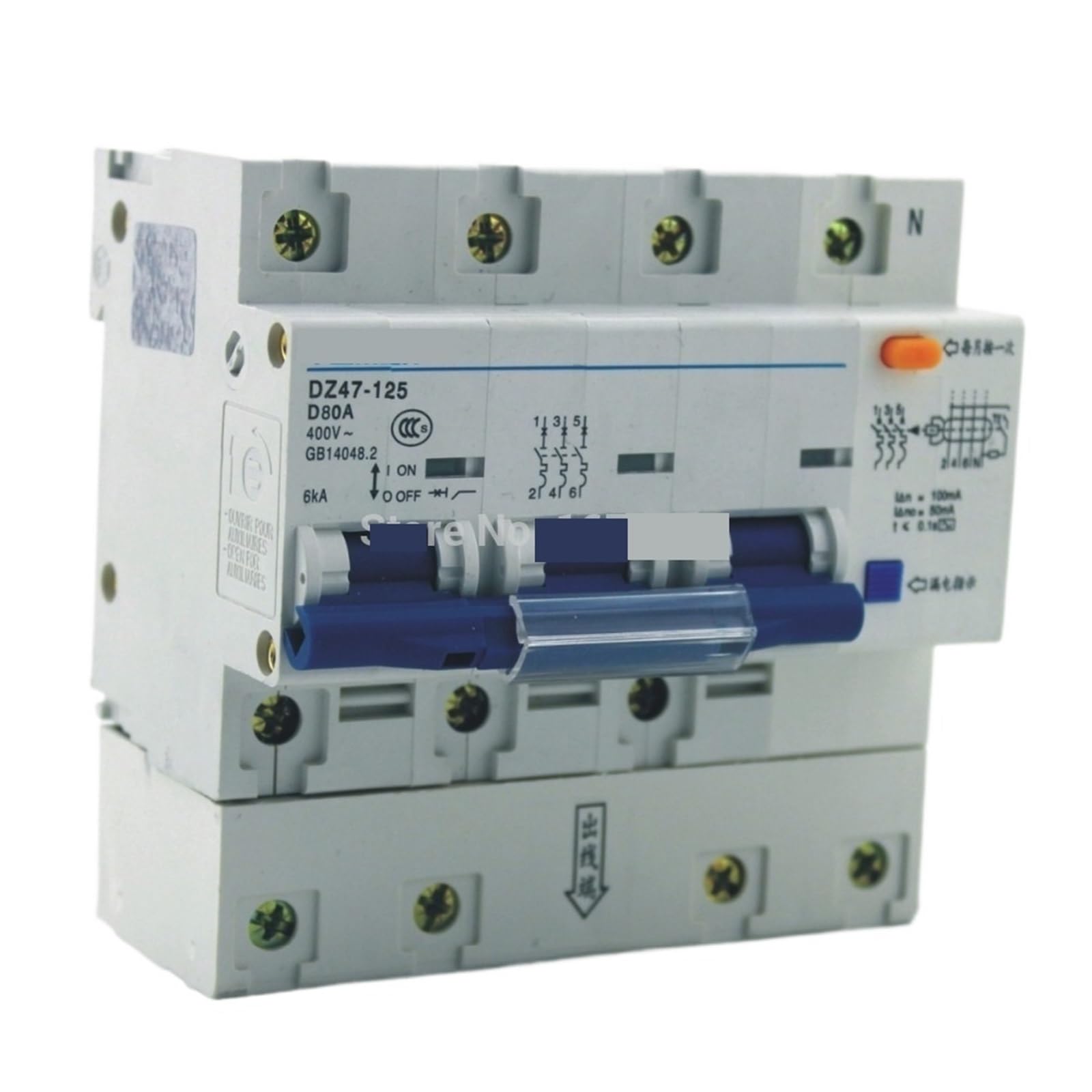 Disjoncteur différentiel DZ47LE 3P+N 80A Type D pour protection fuite et surintensité 400V