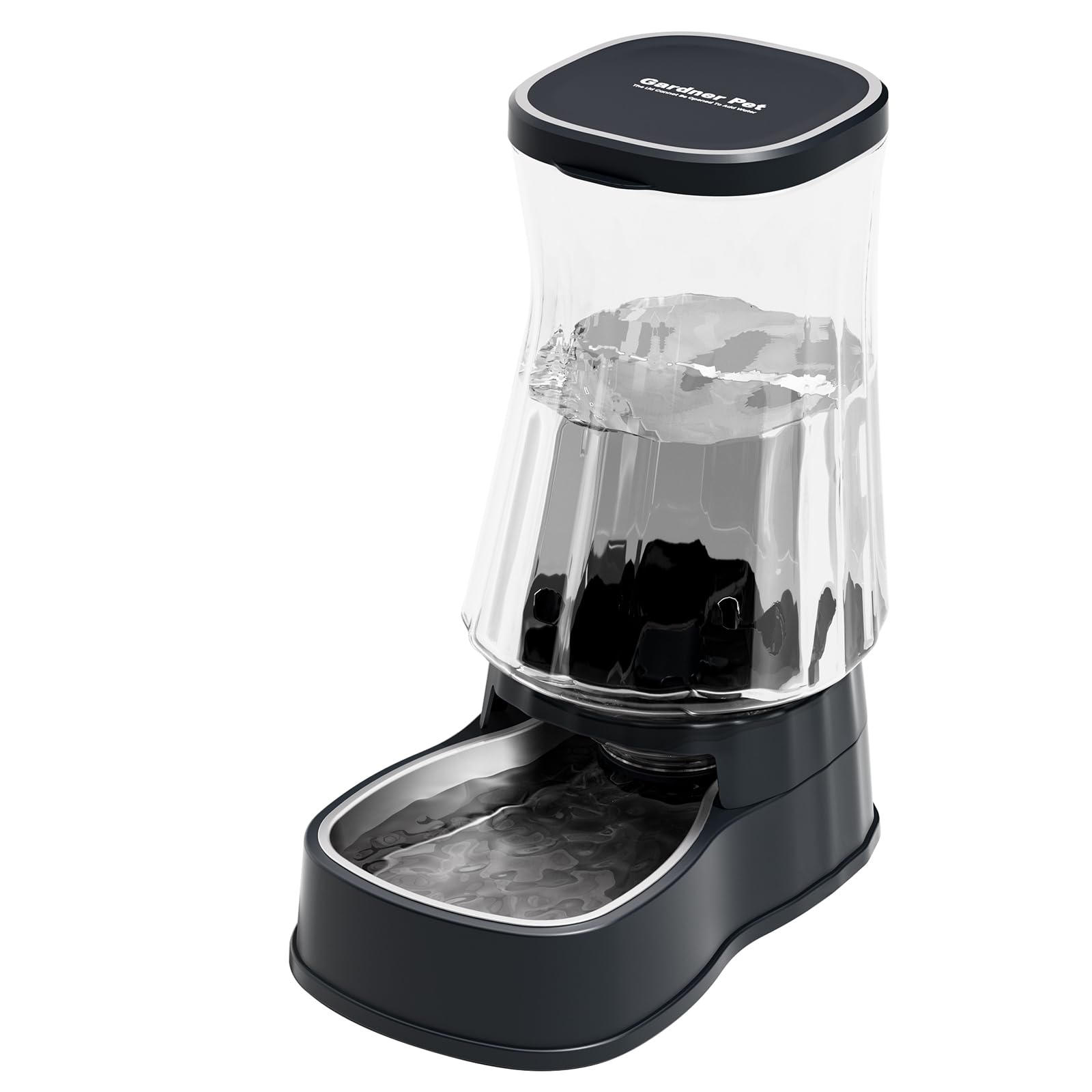 Gardner Pet 6L Dispenser Acqua Gatti, Dispenser Acqua Cani con Ciotola in Acciaio Inox, GravitÀ Abbeveratoio per Cani Non è Richiesta ElettricitÀ, Senza BPA, Grigio
