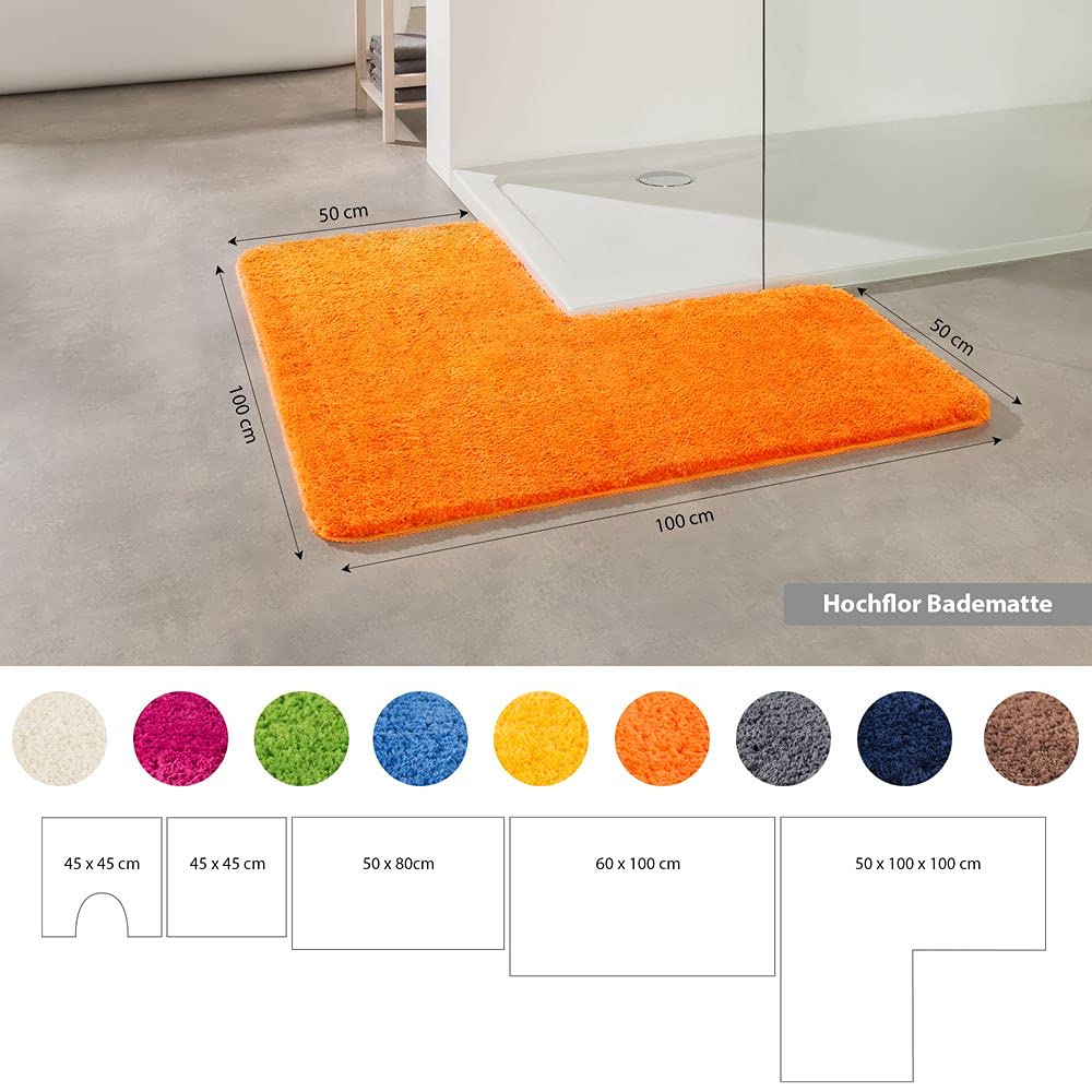 PANA® Duschvorleger mit Eckausschnitt (50x100x100 cm) • Badteppich für Eckduschen • Duschmatte rutschfest & waschbar • Eck Badematte • Ideal für eckige Duschkabinen • Farbe: Orange