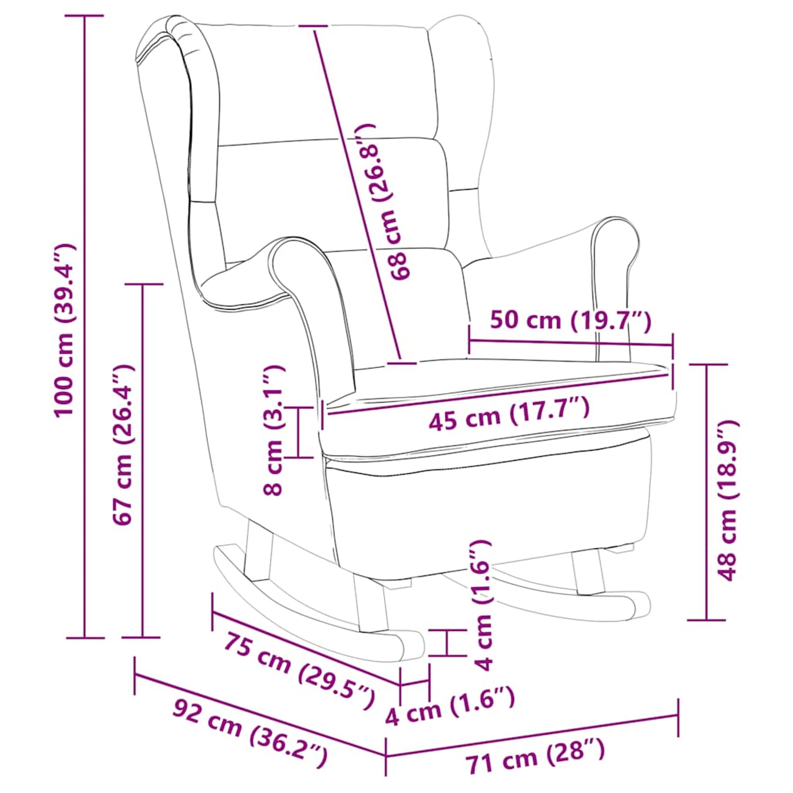 Fotel bujany kremowy 74 x 90 x 102 cm tkanina poliester | 100% tkanina poliestrowa, masywny stelaż z drewna gumowego, nośność 110 kg, delikatny ruch kołysania