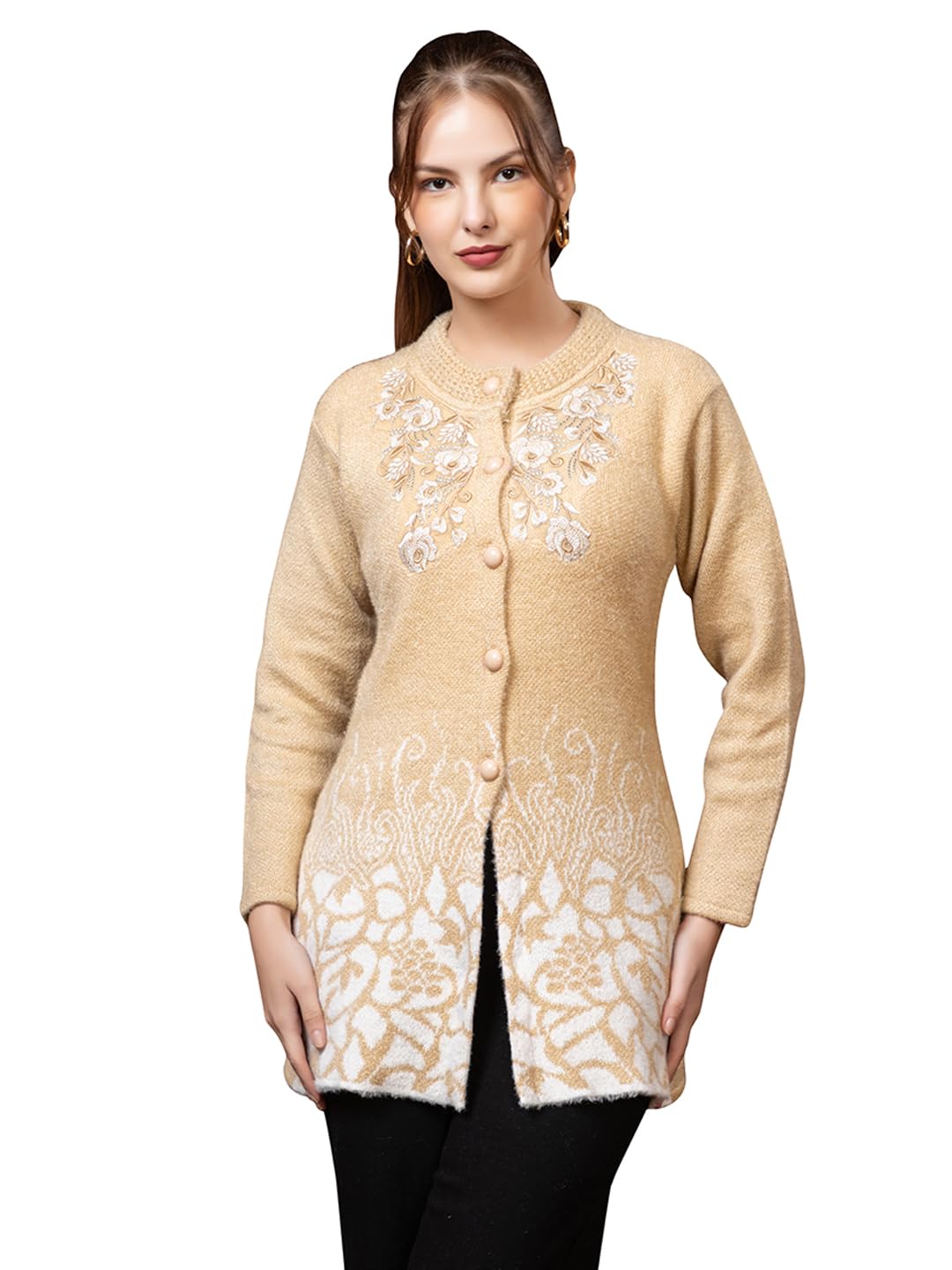 Women’s Woolen Round Neck Button Cardigan | Winter Warm Knitted Sweater for Women-image-6