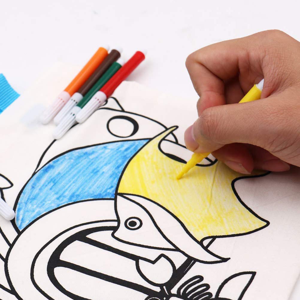 Tumnea DIY kinderen doek tas set, tas om te schilderen, graffiti boodschappentas non-woven boodschappentassen voor kinderen kunst en ambachten kleur vulling partij geschenken - 12 stuks