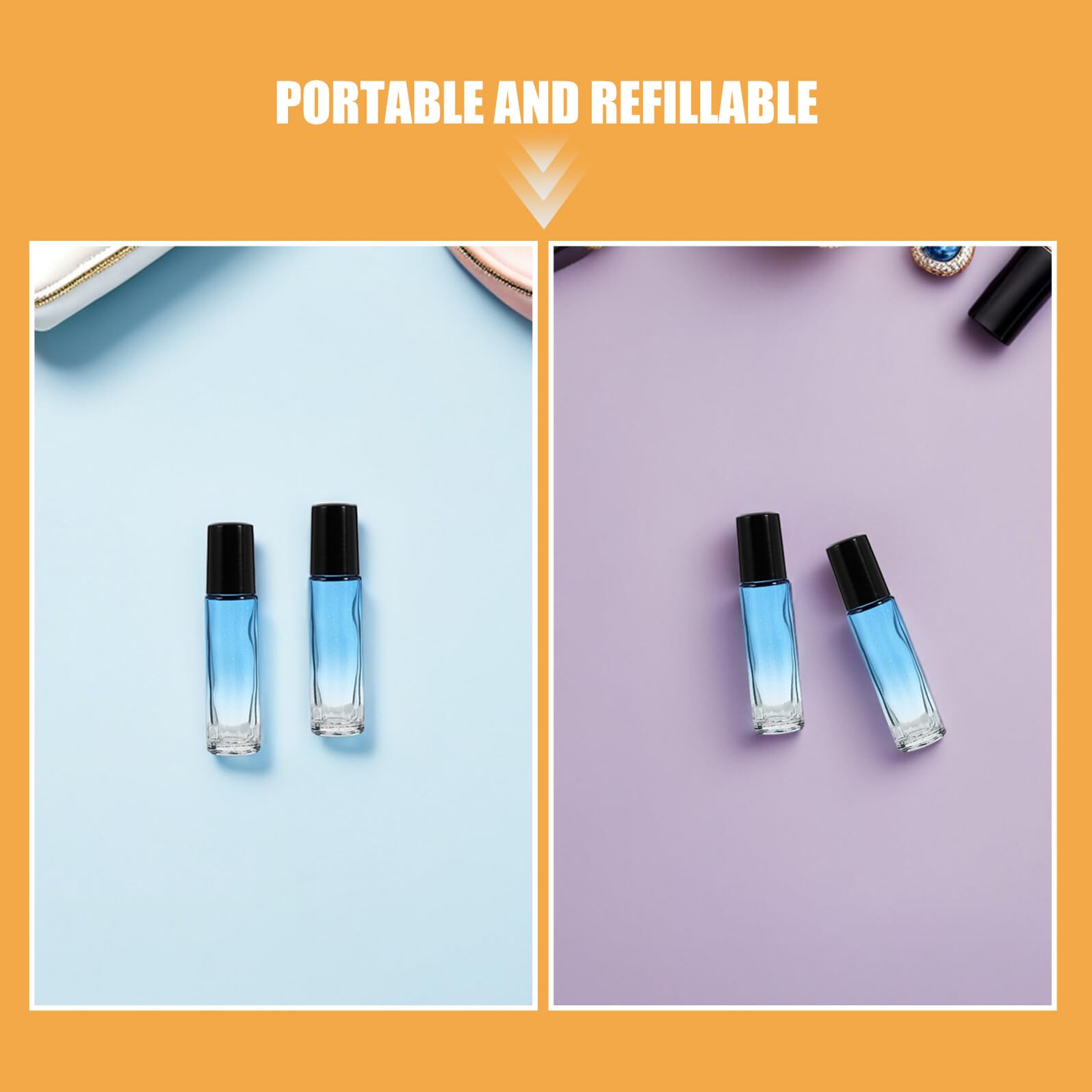 Flaconi Roll-On Ricaricabili in Vetro da 10 Ml Set da 20 Pezzi con Sfera a Rullo in Acciaio Inox Tappi Neri Flaconi per da e Aromaterapia per Profumi e Oli Cosmetici da
