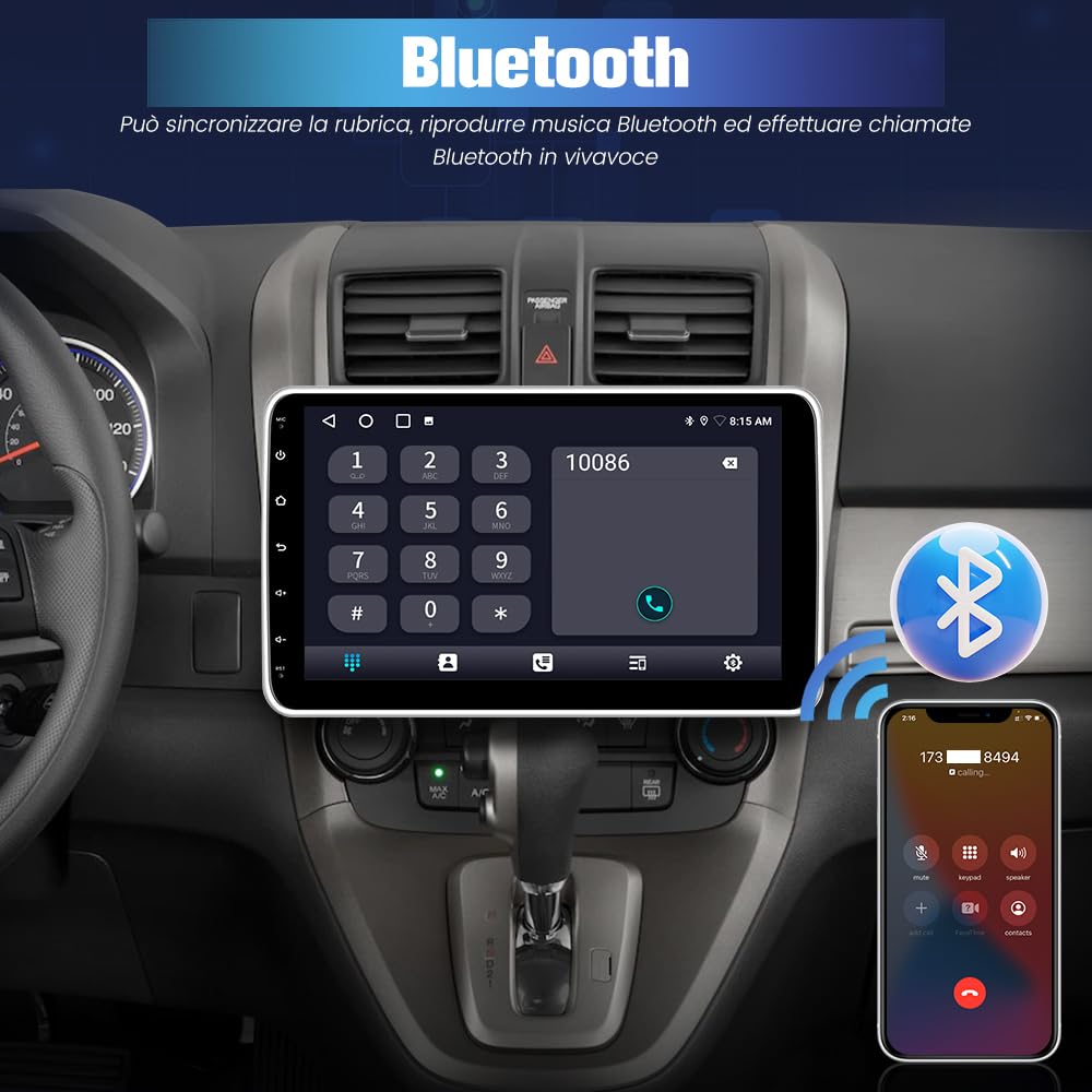 10.1 pollici Universale Autoradio 1 din Android 15 (2G+64G) Car Radio con CarPlay/Android Auto GPS Bluetooth WIFI FM RDS (Schermo ruotabile)