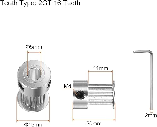 Miniatura 8 de HARFINGTON Polea de sincronización 2GT 16 dientes de 0.197 in de diámetro 0.512 in de diámetro polea de correa de distribución de aluminio con llave