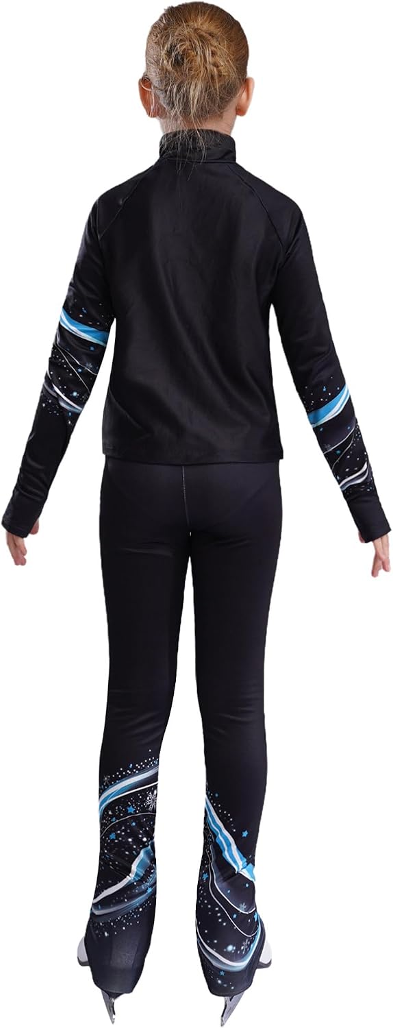 CHICTRY Kids Girls Gymnastics Outfits Figure Ice Skating Dance Costume Stand Collar Jacket with Leggings Set