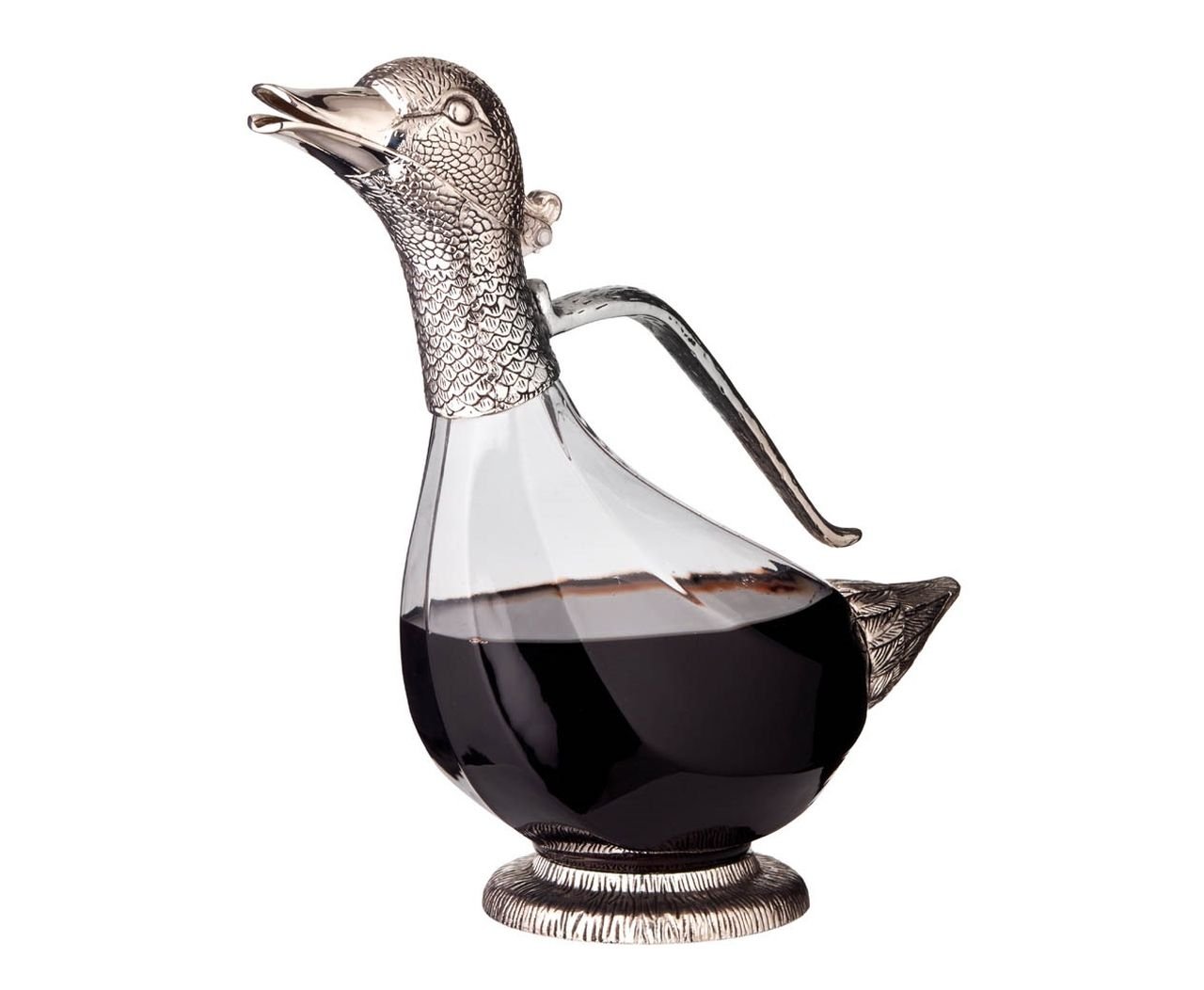 SWEET HOME Jarra de Vino Ganso en Vidrio Plateada 900ml cod.DD00720SP cm 27h by Varotto & Co.