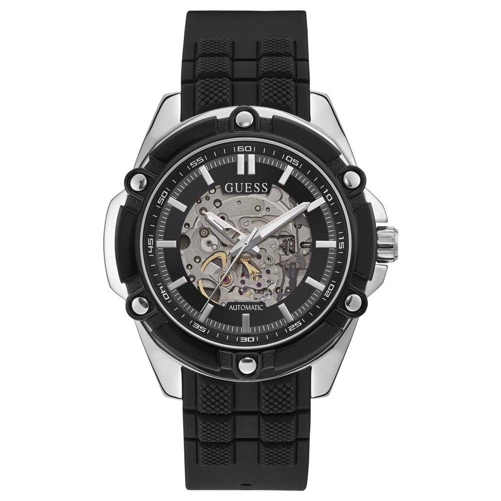 Guess Men's Black Skeleton Watch With Silicone Strap