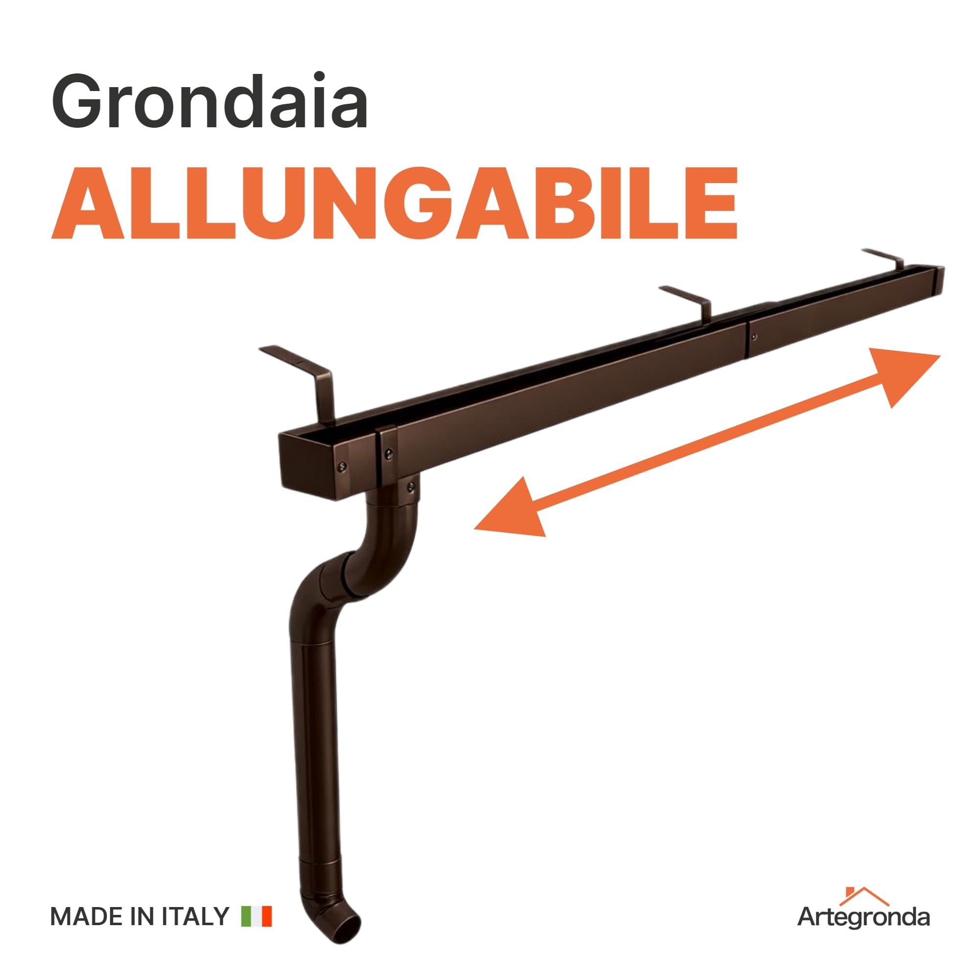 Grondaia Lamiera Allungabile, Pendenza Graduata, 250-315 cm, Marrone