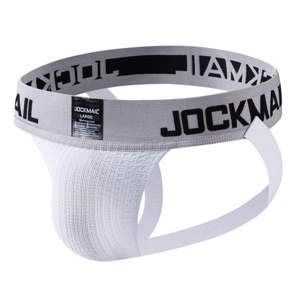 Jockmail Men's White Jockstrap Athletic Supporter Underwear Sport Jock Strap Brief (L, )