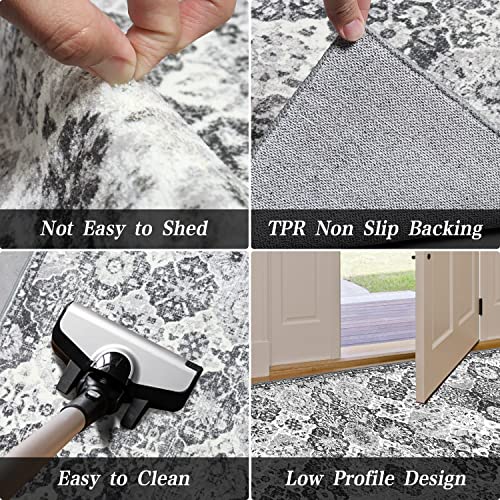 Boho Collection Area Rug - 3' X 5' Washable Entryway Rug, Washable Vintage Distressed Runner Rug For Bedroom Dining Room Home Office Decor Under Kitchen (Grey, 3X5Ft) #TOP5