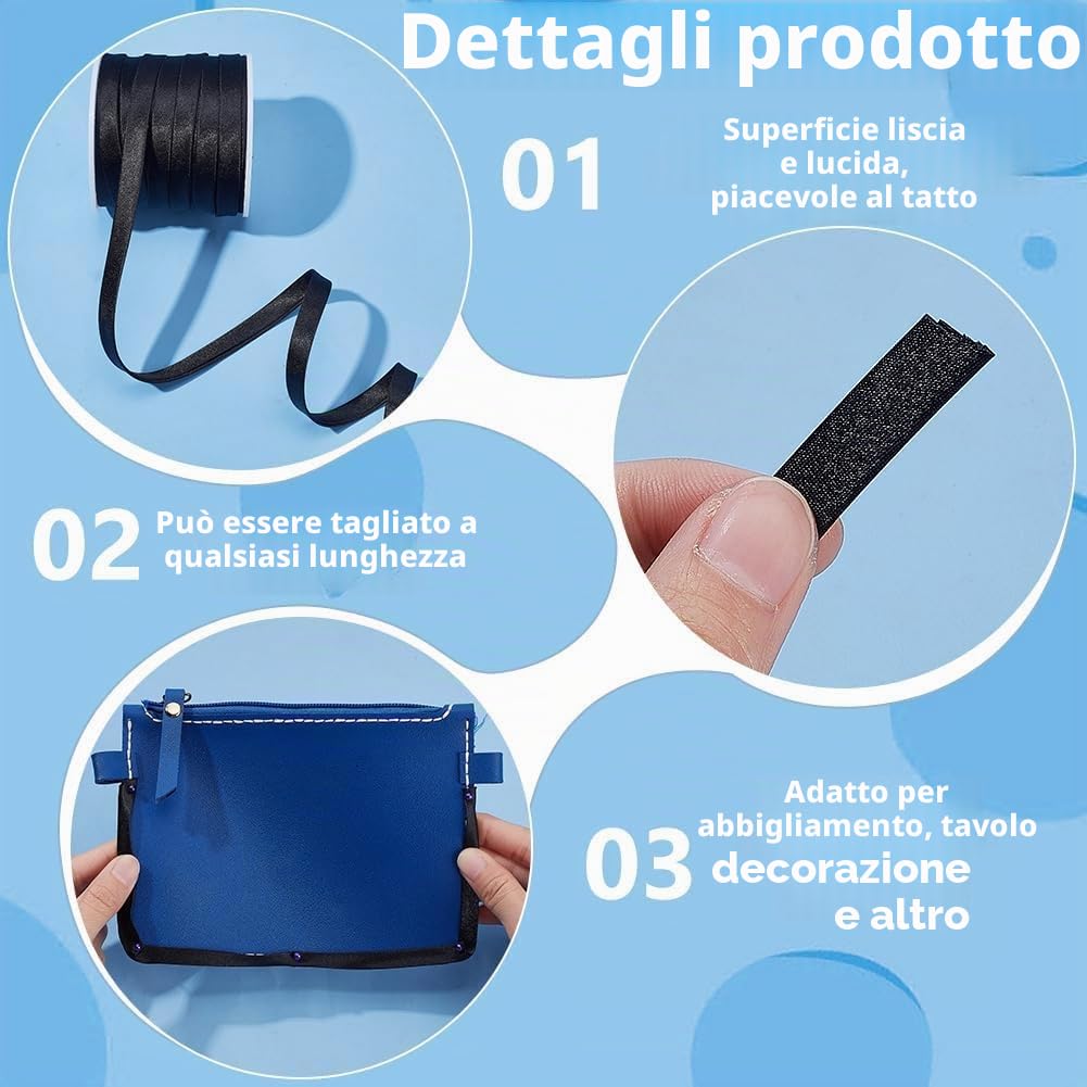 PH PandaHall Nastro Sbieco In Raso Nastro Sbieco A Doppia Piega 8.5mm Nastro di Rilegatura Nero Nastro Pieghevole per Cucire Abbigliamento Cuciture Orli Piping 20 m