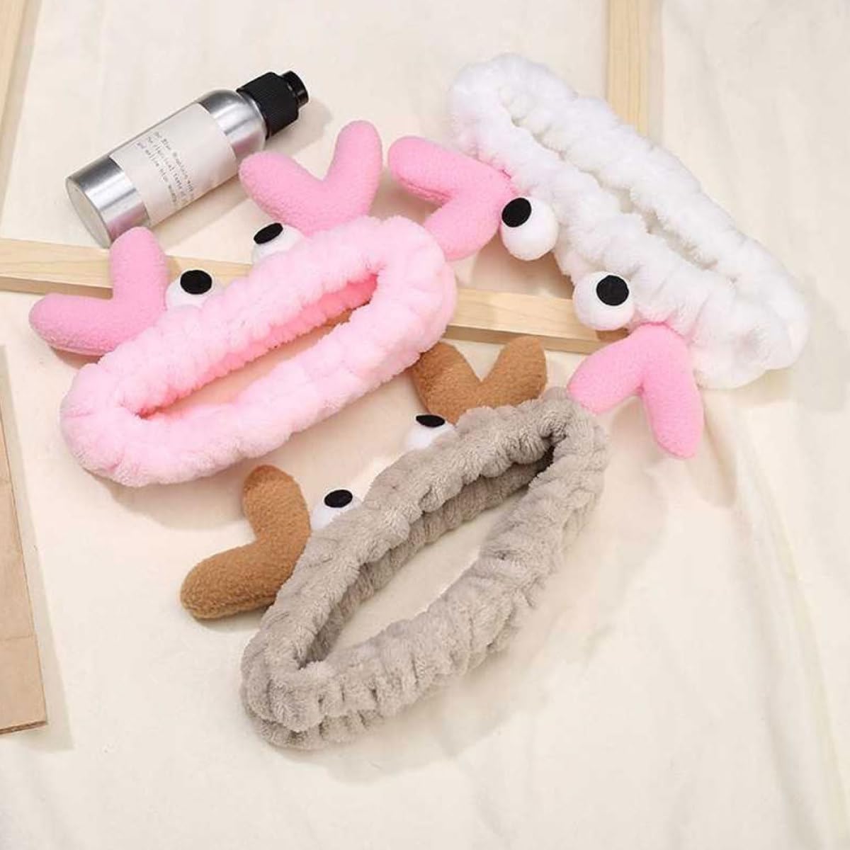Angoily 2pcs Comfortable Elastic Face Cleaning Headbands for Women, Soft Wash Makeup Hairbands in Khaki and Pink, Skin Care Spa Hair Wraps for Facial Washing and Makeup Application