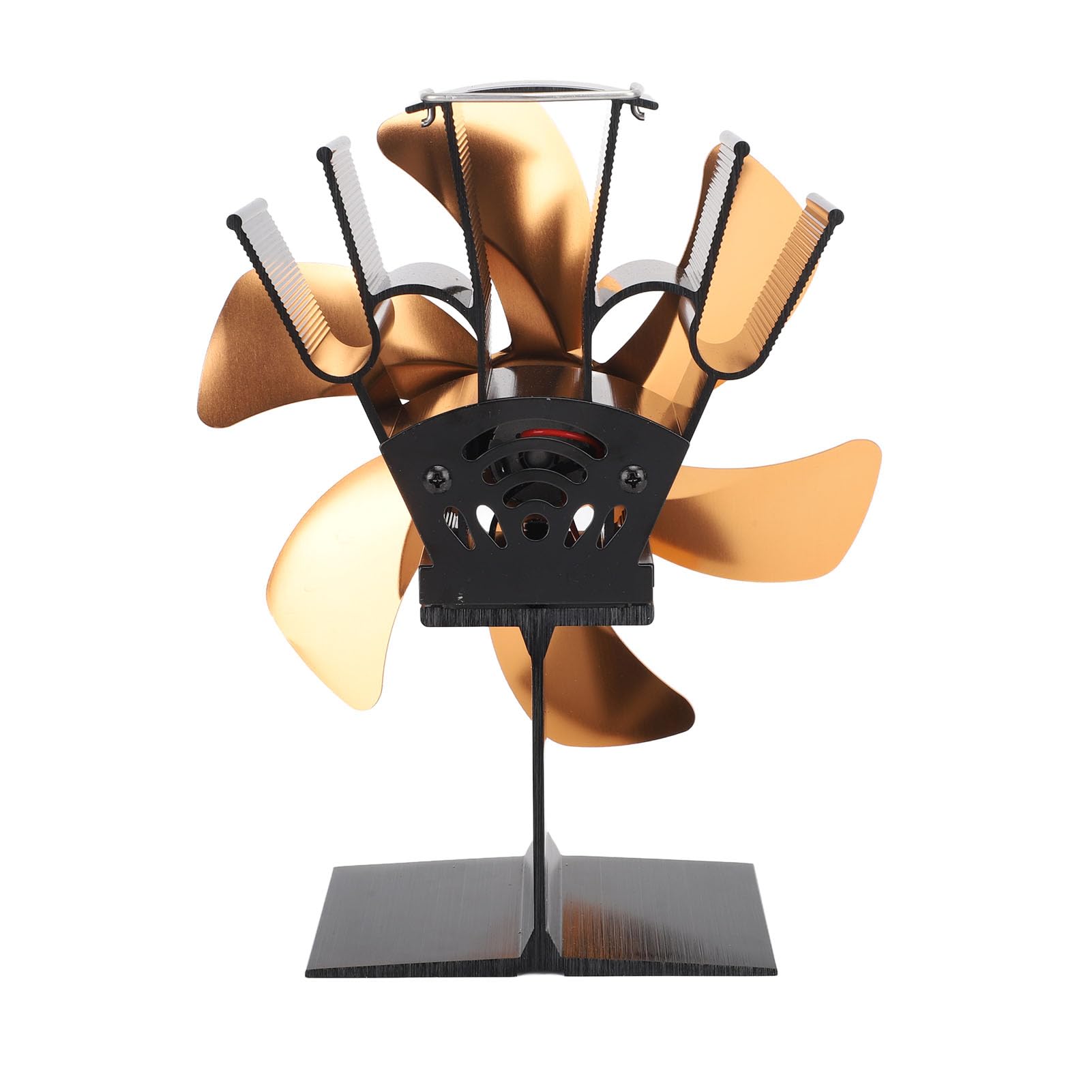 Jiawu Ventilatore per Stufa a Legna, Ventilatore Termico Alimentato a Calore a 6 Pale Circolazione Efficiente, Superiore per Stufa in Lega di Alluminio Silenzioso con Design della Maniglia per (GOLD)