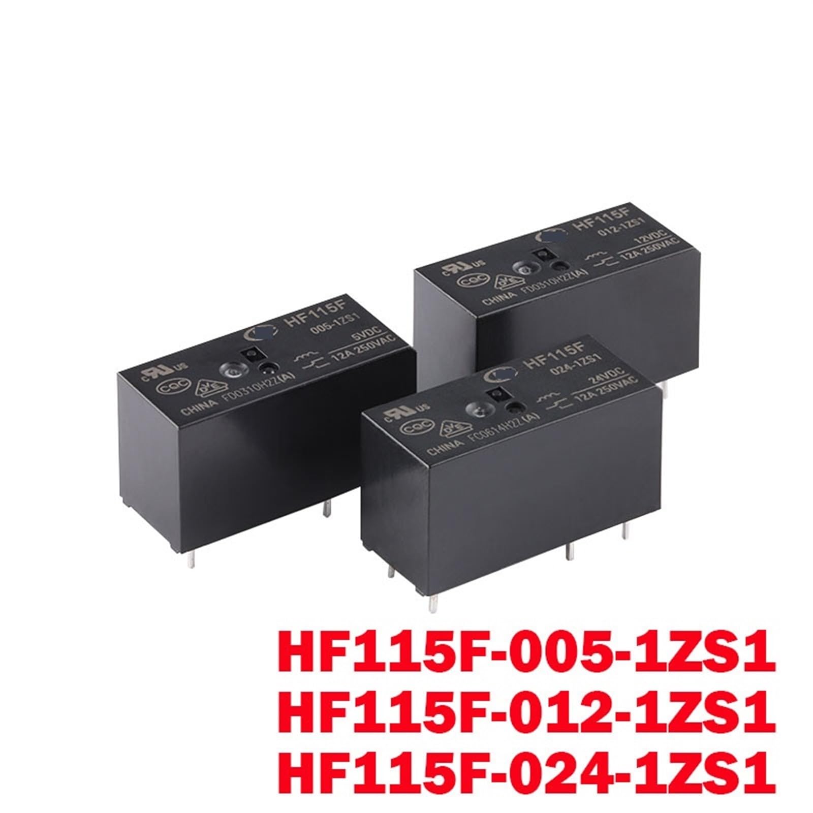 5 Pièces Relais HF115F-005-1ZS1 HF115F-012-1ZS1 HF115F-024-1ZS1 250V 12A Relais 5 Broches Relais 5V/12V/24VDC(HF115F-005-1ZS1)