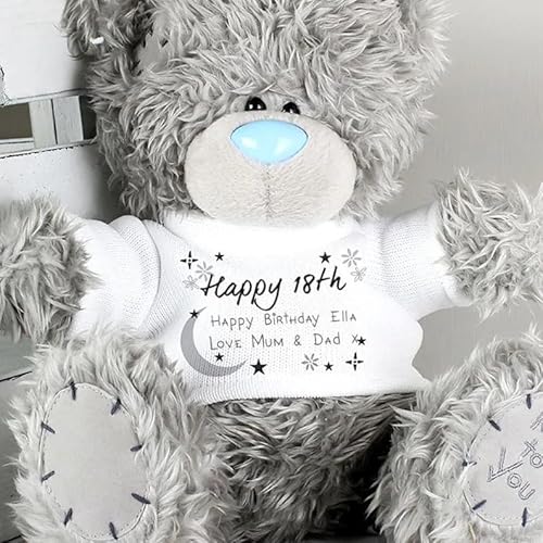 Me to You 18th Birthday Personalised Tatty Teddy Grey Plush Bear, 'Love You to the Moon & Back' T-Shirt, 19cm